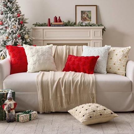 Christmas Pillowcases - 2-pack - White - Winter - White Christmas tree and star pattern - Sofa decoration - 45x45 cm (pillowcase not included).
