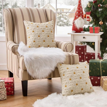 Christmas Pillowcases - 2-pack - White - Winter - White Christmas tree and star pattern - Sofa decoration - 45x45 cm (pillowcase not included).