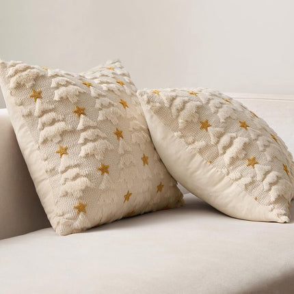 Christmas Pillowcases - 2-pack - White - Winter - White Christmas tree and star pattern - Sofa decoration - 45x45 cm (pillowcase not included).