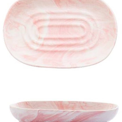Soap Dish - Ceramic Soap Dish - Non-slip Marble Soap Dish - Bathroom Soap Holder - Suitable for Bathroom, Shower, Kitchen, and Travel - Pink.