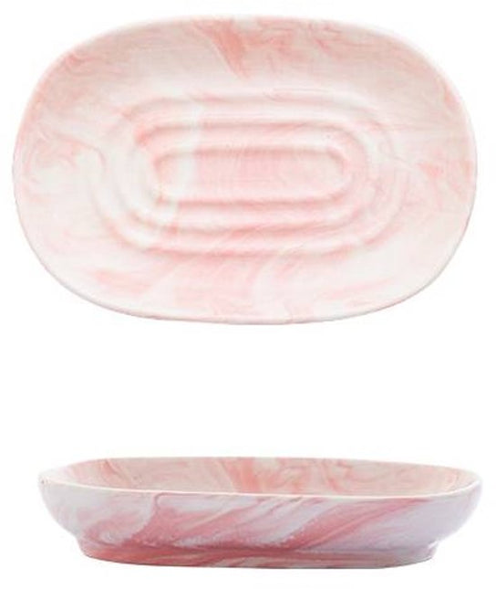 Soap Dish - Ceramic Soap Dish - Non-slip Marble Soap Dish - Bathroom Soap Holder - Suitable for Bathroom, Shower, Kitchen, and Travel - Pink.