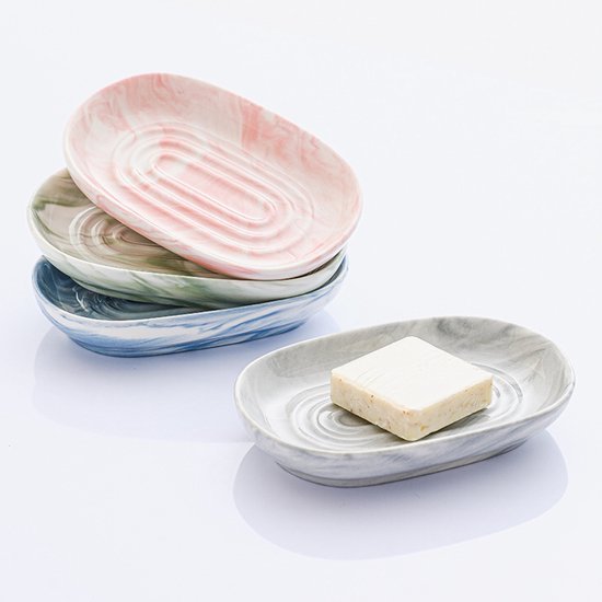 Soap Dish - Ceramic Soap Dish - Non-slip Marble Soap Dish - Bathroom Soap Holder - Suitable for Bathroom, Shower, Kitchen, and Travel - Pink.
