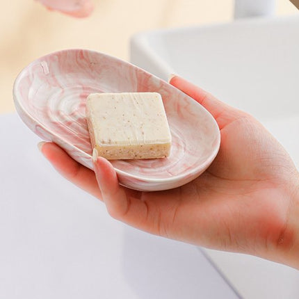 Soap Dish - Ceramic Soap Dish - Non-slip Marble Soap Dish - Bathroom Soap Holder - Suitable for Bathroom, Shower, Kitchen, and Travel - Pink.