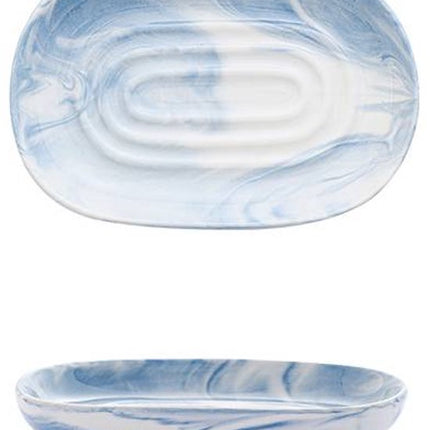Soap dish - Ceramic soap dish - Non-slip marble soap dish - Bathroom soap holder - Suitable for bathroom, shower, kitchen and travel - Blue.