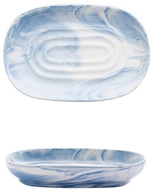 Soap dish - Ceramic soap dish - Non-slip marble soap dish - Bathroom soap holder - Suitable for bathroom, shower, kitchen and travel - Blue.