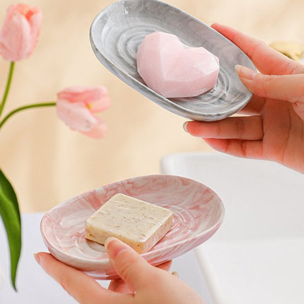 Soap dish - Ceramic soap dish - Non-slip marble soap dish - Bathroom soap holder - Suitable for bathroom, shower, kitchen and travel - Blue.