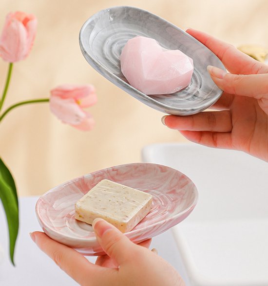 Soap dish - Ceramic soap dish - Non-slip marble soap dish - Bathroom soap holder - Suitable for bathroom, shower, kitchen and travel - Blue.