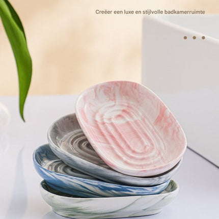 Soap dish - Ceramic soap dish - Non-slip marble soap dish - Bathroom soap holder - Suitable for bathroom, shower, kitchen and travel - Blue.