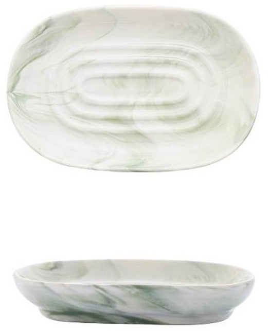 Soap Dish - Ceramic Soap Dish - Non-Slip Marble Soap Dish - Bathroom Soap Holder - Suitable for Bathrooms, Shower Rooms, Kitchens and Travel - Green.