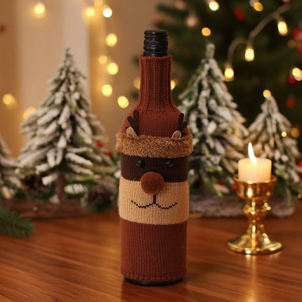 Wine Bottle Decorations - 3 Pieces - Wine Bottle Sleeves - Wine Bottle Bags - Christmas Decorations - Cartoon Knitted Old Man and Snowman Wine Bottle Sleeves - Festive Restaurant Decorations.