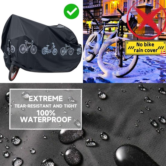 Bicycle cover - Motorcycle cover - Waterproof, dustproof and UV-resistant cover - Bicycle rain cover - Bicycle protective cover - Waterproof bicycle garage cover - Outdoor bicycle protective cover - 200 x 100 cm (Black).