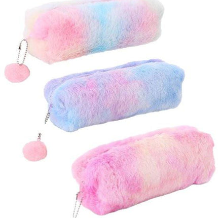 Pencil Cases - 3-Piece - Storage Bags - Fluffy Fleece Pencil Cases - Rainbow Gradient Design - Suitable for girls aged 3 to 12 - Ideal gift for birthdays, graduations and Christmas.