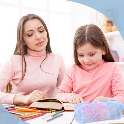 Pencil Cases - 3-Piece - Storage Bags - Fluffy Fleece Pencil Cases - Rainbow Gradient Design - Suitable for girls aged 3 to 12 - Ideal gift for birthdays, graduations and Christmas.
