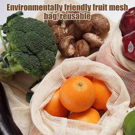 Mesh Bags - Pack of 9 - Reusable Mesh Bags for Fruits and Vegetables - Cotton Mesh Bags for Groceries - Portable Vegetable Bags in 3 Sizes - Storage Bags for Fruits and Vegetables.