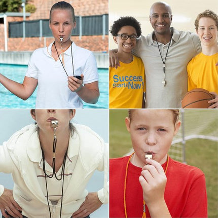 Whistles - Set of 6 - Emergency whistles - Stainless steel whistles - Metal whistles with lanyard - Coach whistles with lanyard - Sports whistles - Loud and clear whistles for referees - Emergencies in training halls.
