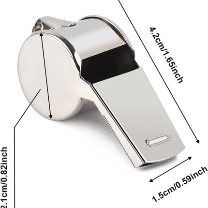 Whistles - Set of 6 - Emergency whistles - Stainless steel whistles - Metal whistles with lanyard - Coach whistles with lanyard - Sports whistles - Loud and clear whistles for referees - Emergencies in training halls.