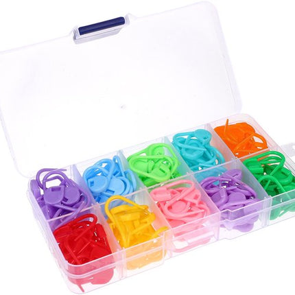 130 pieces - 13 pieces of each of 10 colors - plastic safety pins - knitting markers - crochet hook clips.