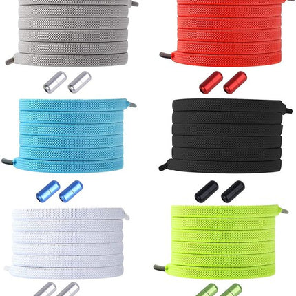 6 pairs - Adjustable - Suitable for adults and children - Elastic laces without a bow (black, white, gray, blue, red, green).