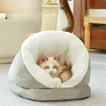 Cat Bed - Comfortable Slipper-Shaped Cat Bed - Semi-Enclosed Pet Den - Suitable for Indoor Cats and Small Dogs - Warm Plush Cat and Dog Bed - Non-Slip Bottom - 50*35*30 cm - Gray.