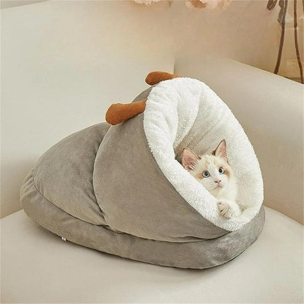 Cat Bed - Comfortable Slipper-Shaped Cat Bed - Semi-Enclosed Pet Den - Suitable for Indoor Cats and Small Dogs - Warm Plush Cat and Dog Bed - Non-Slip Bottom - 50*35*30 cm - Gray.