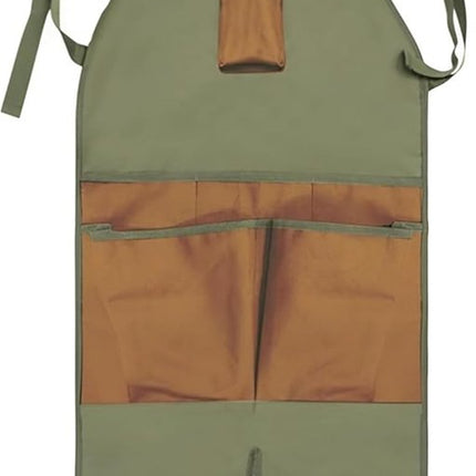 Garden Apron - Men's Apron - Harvest Apron with Pockets - Waterproof - Adjustable, Knee-Reinforced - Suitable for Mowing and Grass Trimming (Green + Brown).