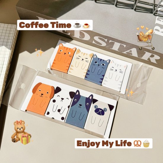 Bookmarks - Cute Magnetic Bookmarks - 8-Pack - Cute Cartoon Cats and Dogs Designs - Easy to Read - Cool School Supplies and Reading Gift (4 Cats + 4 Dogs).