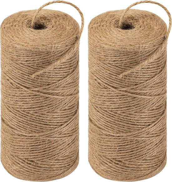 Jute rope - 2 rolls - 200m per roll - Brown - Suitable for gardening, crafts, gift wrapping, wedding decorations.