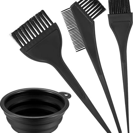Hair Dye Brush - 4-Piece Hair Dye Brush Set - Hair Dye Brush and Mixing Bowl Set - Double-Sided Hair Dye Brush - Hair Styling Tools - DIY Hair Dye Comb Set - Includes Mixing Bowl - Black.