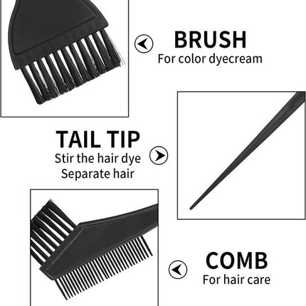 Hair Dye Brush - 4-Piece Hair Dye Brush Set - Hair Dye Brush and Mixing Bowl Set - Double-Sided Hair Dye Brush - Hair Styling Tools - DIY Hair Dye Comb Set - Includes Mixing Bowl - Black.