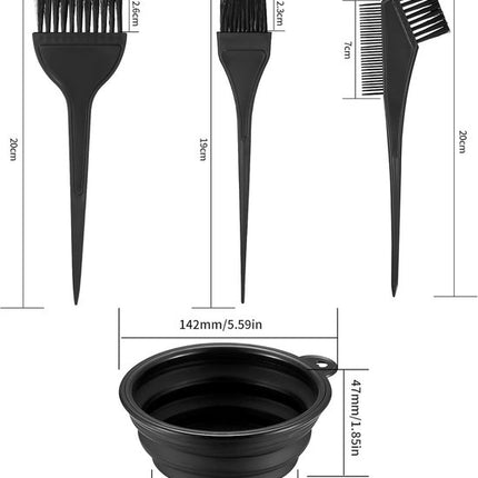Hair Dye Brush - 4-Piece Hair Dye Brush Set - Hair Dye Brush and Mixing Bowl Set - Double-Sided Hair Dye Brush - Hair Styling Tools - DIY Hair Dye Comb Set - Includes Mixing Bowl - Black.