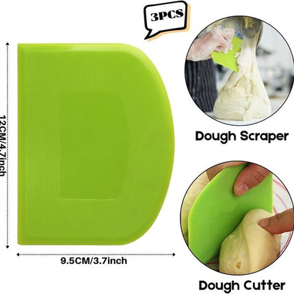 Dough Scraper - 3-Piece - Bread Scraper - Flexible Bowl Scraper - Home Baking Supplies - Green and White.