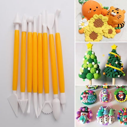 Fondant Modeling Tools - Set of 8 - Decorative Fondant Tools - Decorating Tools - Double-Sided Decorating Tools - Suitable for fondant, baking, clay, modeling, etc..