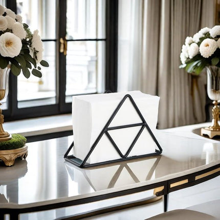 Tissue holder - Stainless steel napkin holder - Metal napkin holder - Triangular napkin holder - Tissue holder - Napkin holder for countertop/dining table/picnic table (black).