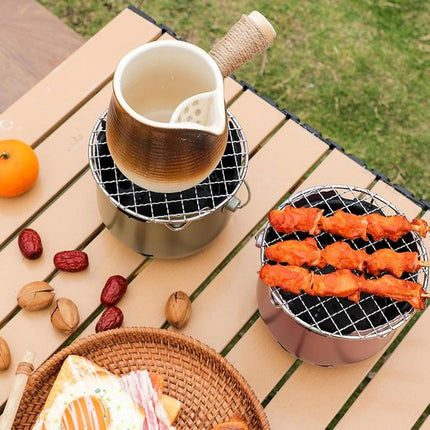 Grill - Portable Charcoal Grill - Mini Stainless Steel Charcoal Grill - Small Outdoor Grill - Suitable for Camping, Backyard BBQs, RVs and Picnics (Purple).