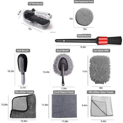10-piece car wash & polishing set - car wash brushes - car wash tool set - professional accessories with brushes & microfiber cloths - including storage box.