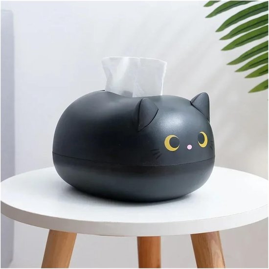 Tissue Box - Tissue Box Organizer with Cat Print - Napkin Holder for the Living Room - Tissue Box for the Kitchen - Toilet Paper Holder for the Bathroom (Black，22*16*13cm).
