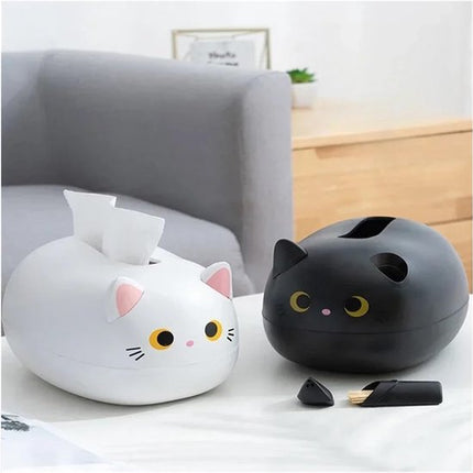 Tissue Box - Tissue Box Organizer with Cat Print - Napkin Holder for the Living Room - Tissue Box for the Kitchen - Toilet Paper Holder for the Bathroom (Black，22*16*13cm).