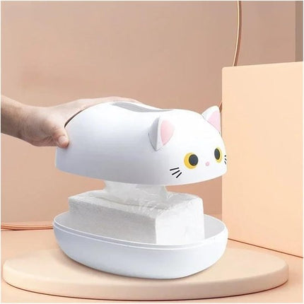 Tissue Box - Tissue Box Organizer with Cat Print - Napkin Holder for the Living Room - Tissue Box for the Kitchen - Toilet Paper Holder for the Bathroom (Black，22*16*13cm).