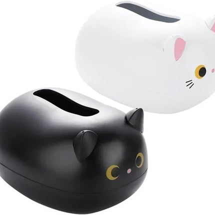 Tissue Box - Tissue Box Organizer with Cat Print - Napkin Holder for the Living Room - Tissue Box for the Kitchen - Toilet Paper Holder for the Bathroom (Black，22*16*13cm).