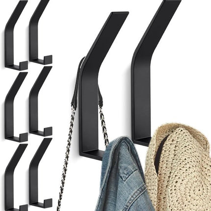 Hooks - 6 pieces - Black clothes hooks - Suitable for screwing with a hidden hole - Modern wall coat rack - For jackets, coats, hats, scarves, towels, handbags, etc..