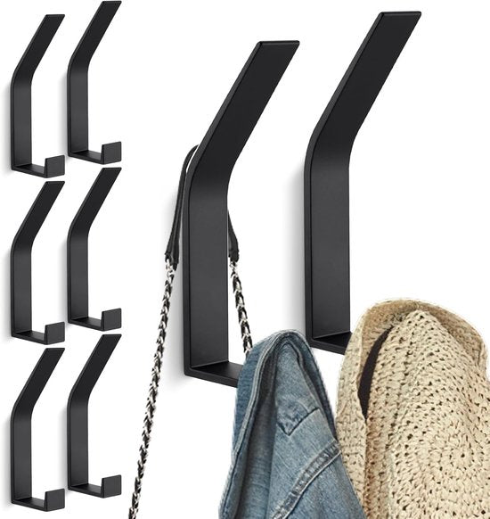 Hooks - 6 pieces - Black clothes hooks - Suitable for screwing with a hidden hole - Modern wall coat rack - For jackets, coats, hats, scarves, towels, handbags, etc..