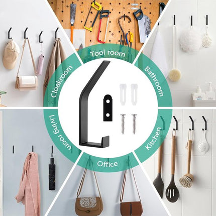 Hooks - 6 pieces - Black clothes hooks - Suitable for screwing with a hidden hole - Modern wall coat rack - For jackets, coats, hats, scarves, towels, handbags, etc..