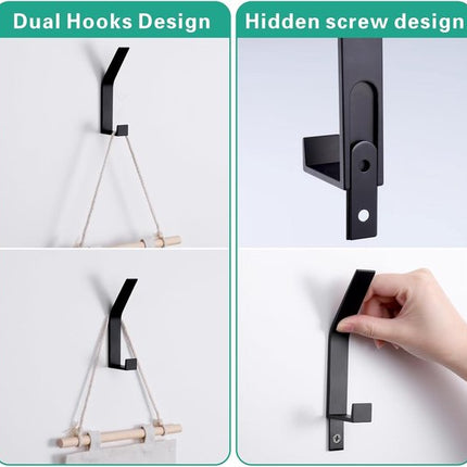 Hooks - 6 pieces - Black clothes hooks - Suitable for screwing with a hidden hole - Modern wall coat rack - For jackets, coats, hats, scarves, towels, handbags, etc..