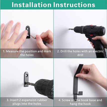 Hooks - 6 pieces - Black clothes hooks - Suitable for screwing with a hidden hole - Modern wall coat rack - For jackets, coats, hats, scarves, towels, handbags, etc..