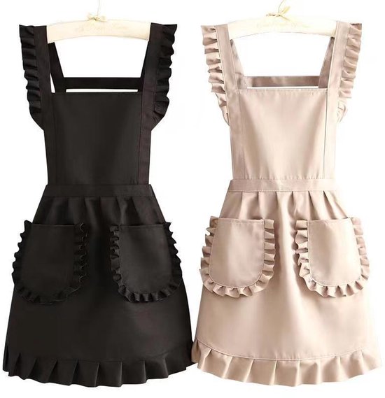Aprons - 2-piece set - Kitchen aprons - Cooking aprons - Catering aprons - Ceramic aprons - Painting aprons - Black and off-white.