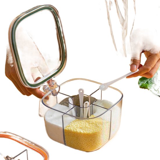 Spice jar - 4-in-1 spice jar - Spice jar with spoon - Storage box - All-in-one spice bottle - Suitable for storing salt, pepper and spices.