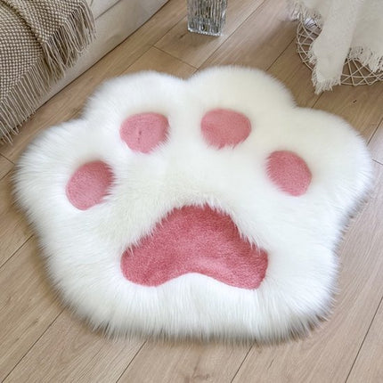 Rug - Cute non-slip rug in the shape of an animal paw - Soft white and pink rug, suitable for the bedroom and living room..