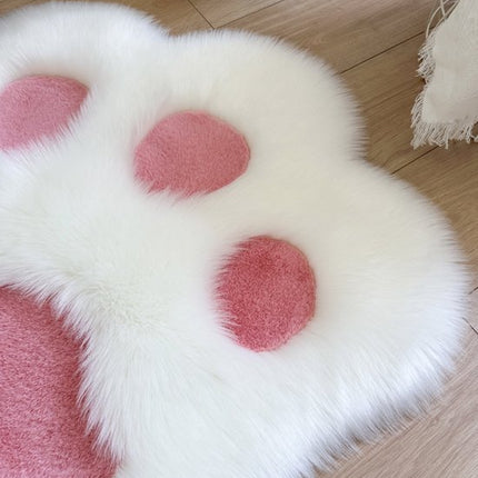 Rug - Cute non-slip rug in the shape of an animal paw - Soft white and pink rug, suitable for the bedroom and living room..