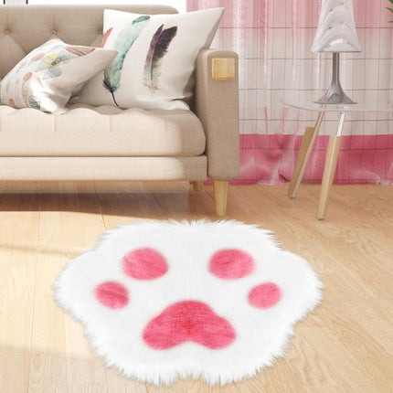 Rug - Cute non-slip rug in the shape of an animal paw - Soft white and pink rug, suitable for the bedroom and living room..