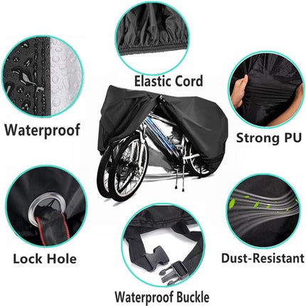 Bicycle cover - Suitable for 2 bicycles - Waterproof for outdoor use - UV protective - Bicycle cover with lock hole - Suitable for mountain bikes and electric bicycles.